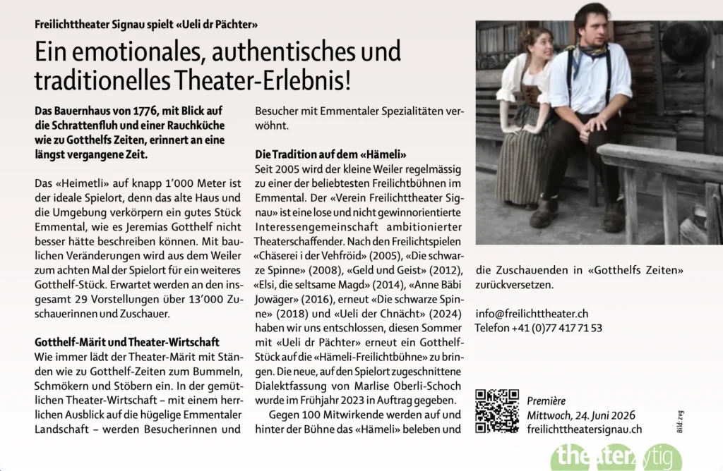 Publireportage zu Inserat Theater Zytig